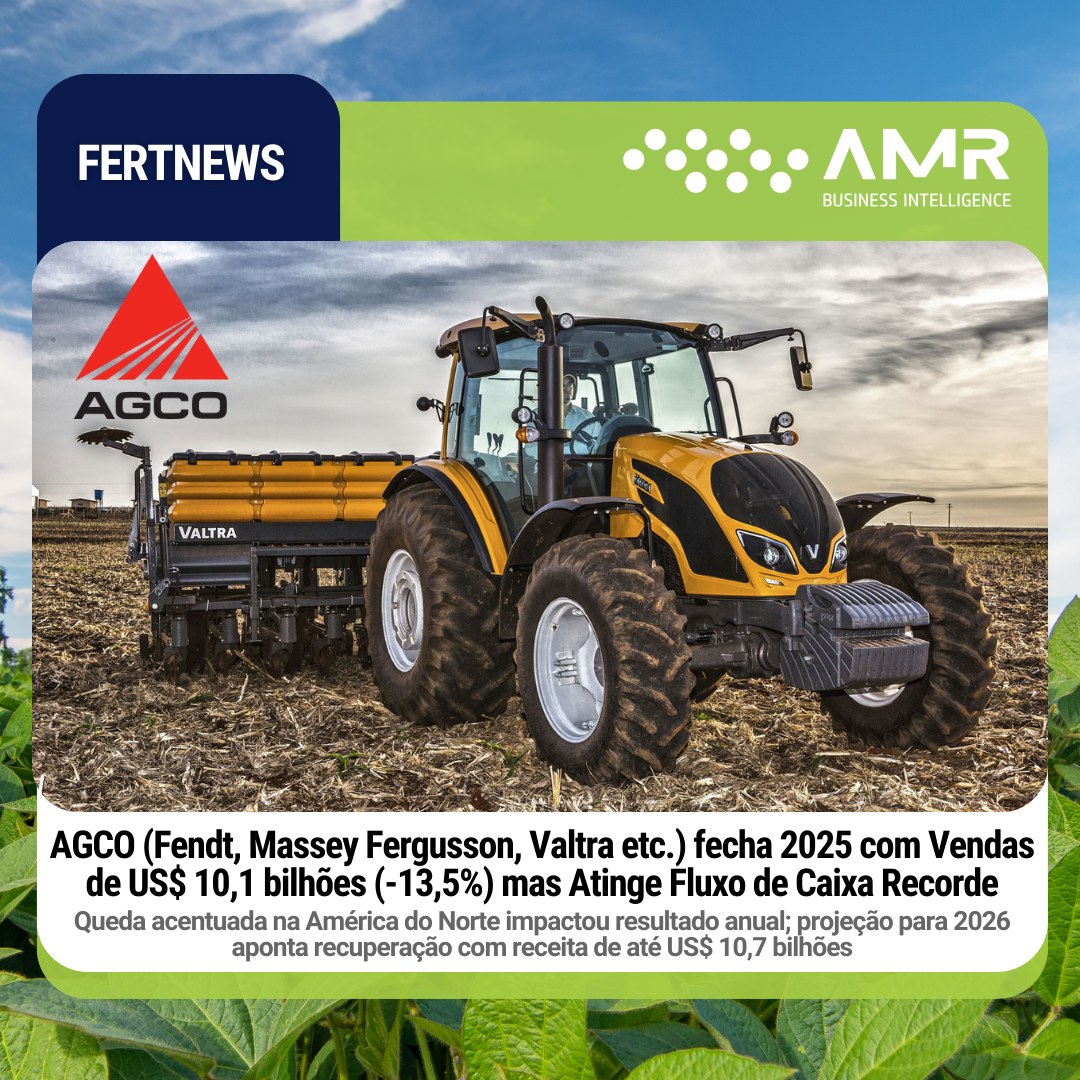 Capa da postagem AGCO (Fendt, Massey Fergusson, Valtra etc.) fecha 2025 com Vendas de US$ 10,1 bilhões (-13,5%) mas Atinge Fluxo de Caixa Recorde