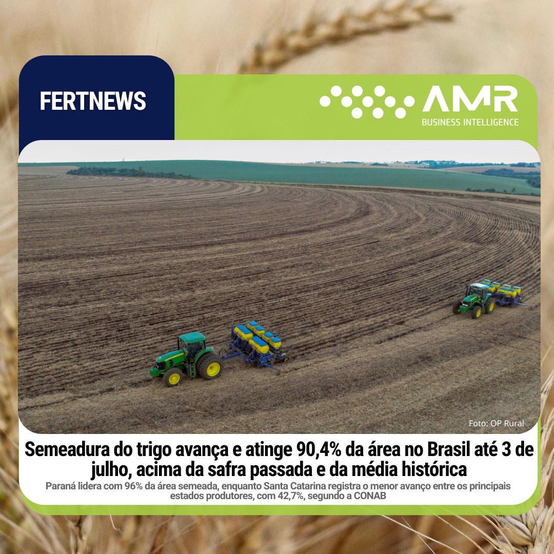 Capa da postagem Semeadura do trigo avança e atinge 90,4% da área no Brasil até 3 de julho, acima da safra passada e da média histórica