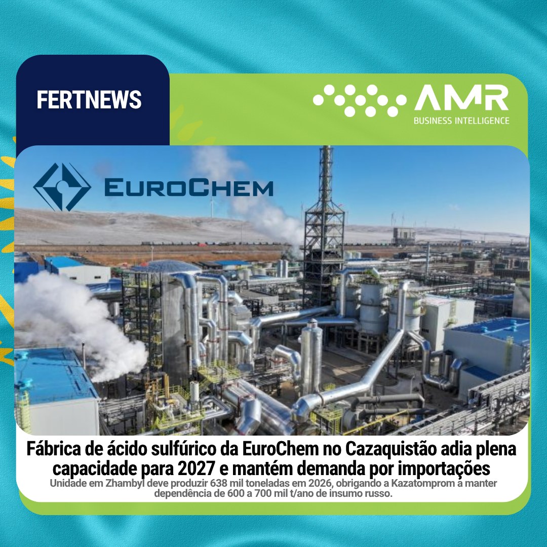 Capa da postagem Fábrica de ácido sulfúrico da EuroChem no Cazaquistão adia plena capacidade para 2027 e mantém demanda por importações