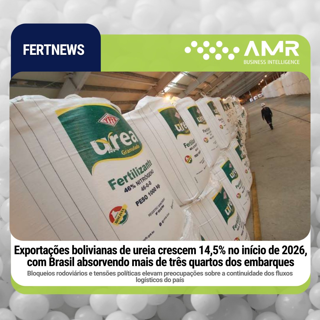 Capa da postagem Exportações bolivianas de ureia crescem 14,5% no início de 2026, com Brasil absorvendo mais de três quartos dos embarques