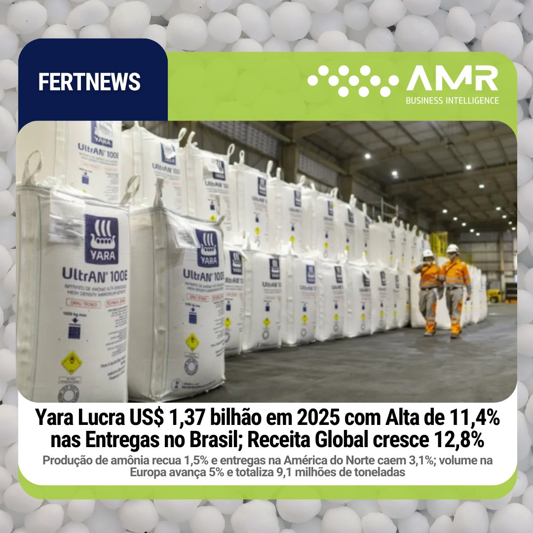 Capa da postagem Yara lucra US$ 1,37 bilhão em 2025 com alta de 11,4% nas entregas no Brasil; receita global cresce 12,8%