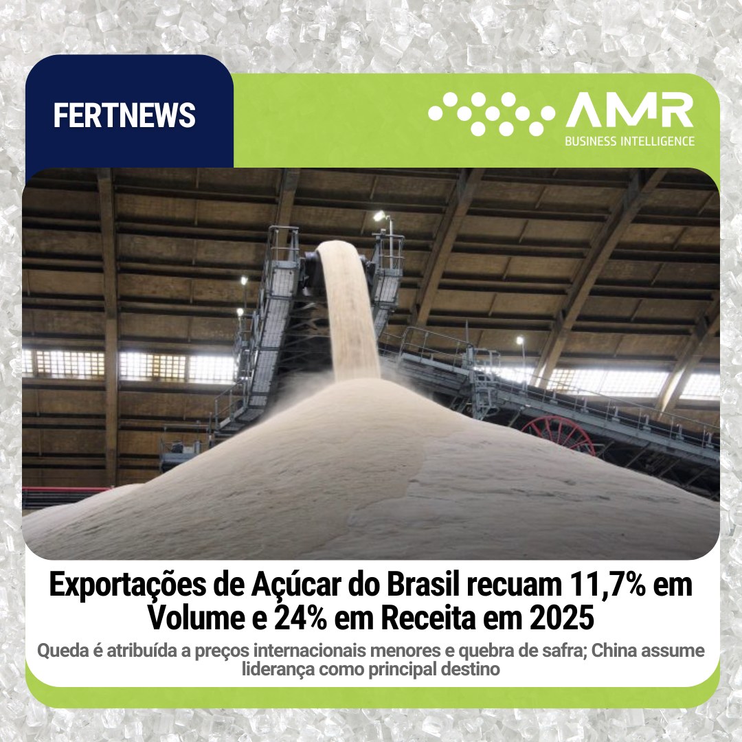 Capa da postagem Exportações de Açúcar do Brasil recuam 11,7% em Volume e 24% em Receita em 2025