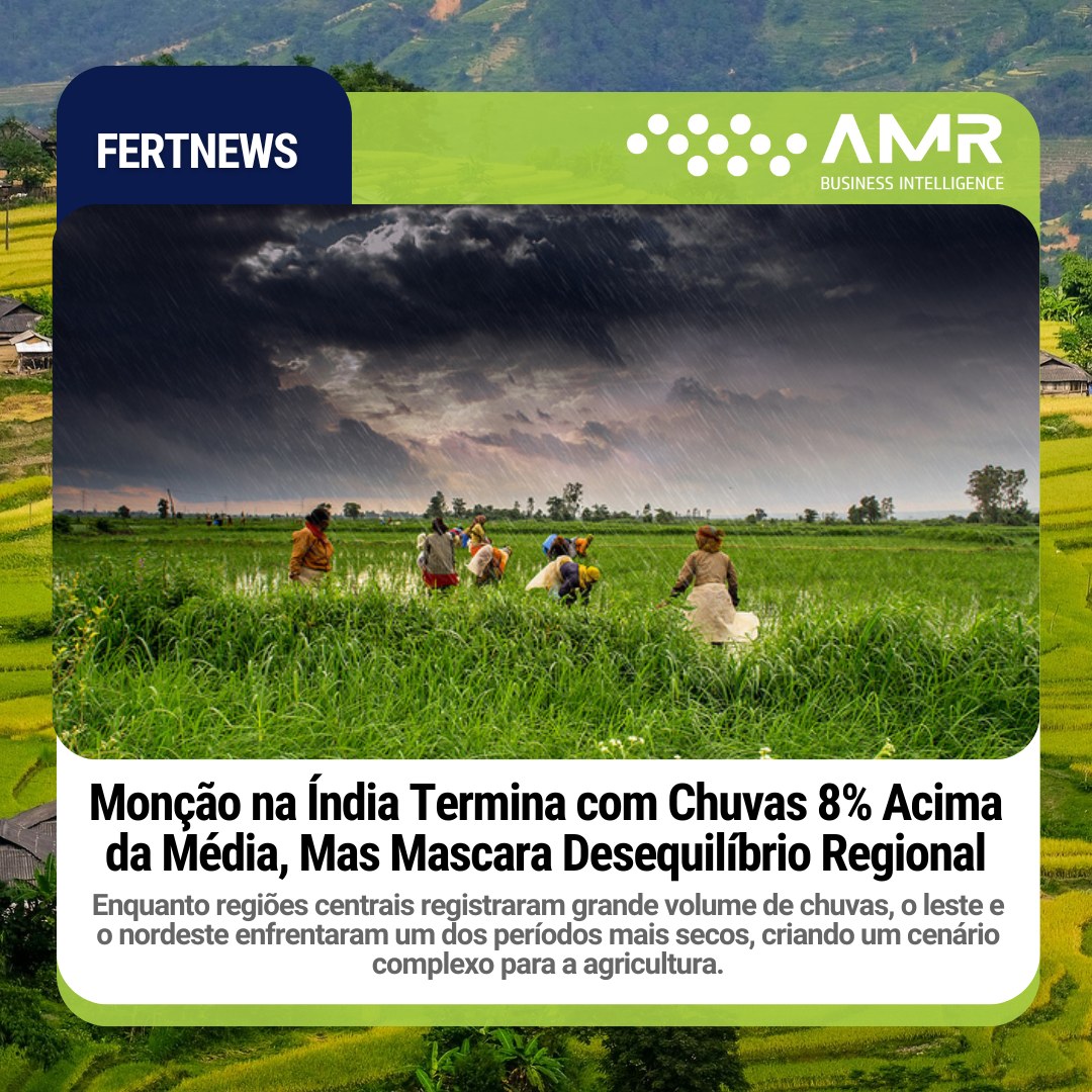 Capa da postagem Monção na Índia Termina com Chuvas 8% Acima da Média, Mas Mascara Desequilíbrio Regional