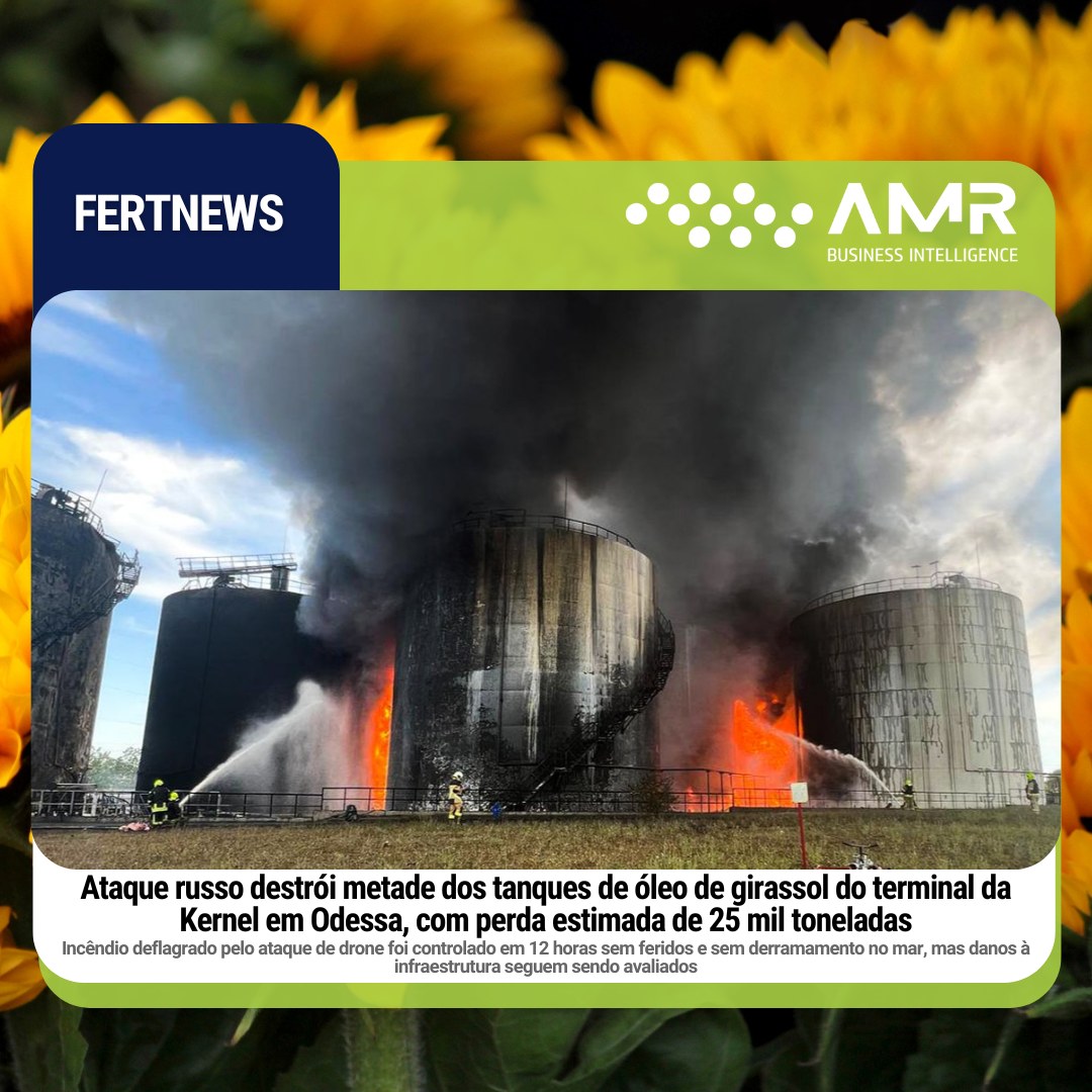 Capa da postagem Ataque russo destrói metade dos tanques de óleo de girassol do terminal da Kernel em Odessa, com perda estimada de 25 mil toneladas