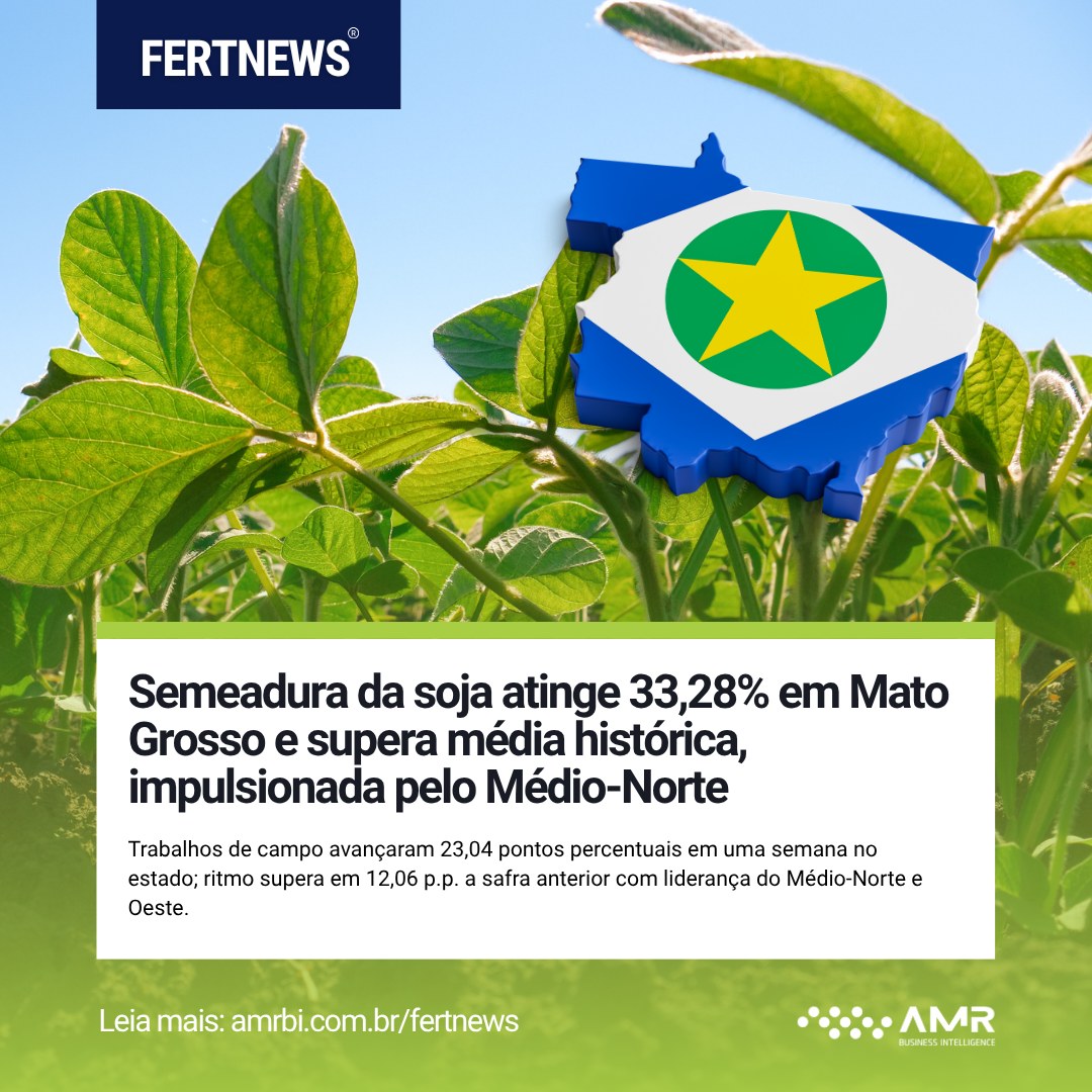 Capa da postagem Semeadura da soja atinge 33,28% em Mato Grosso e supera média histórica, impulsionada pelo Médio-Norte