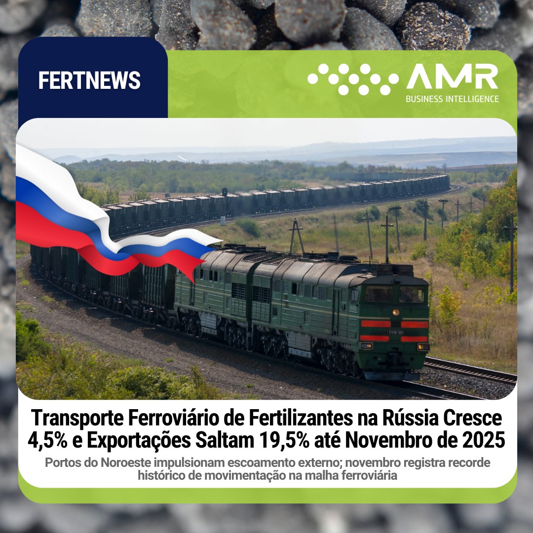 Capa da postagem Transporte Ferroviário de Fertilizantes na Rússia Cresce 4,5% e Exportações Saltam 19,5% até Novembro de 2025