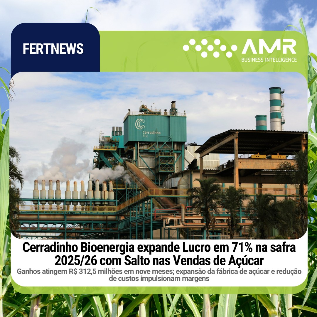 Capa da postagem Cerradinho Bioenergia expande lucro em 71% na safra 2025/26 com salto nas vendas de açúcar