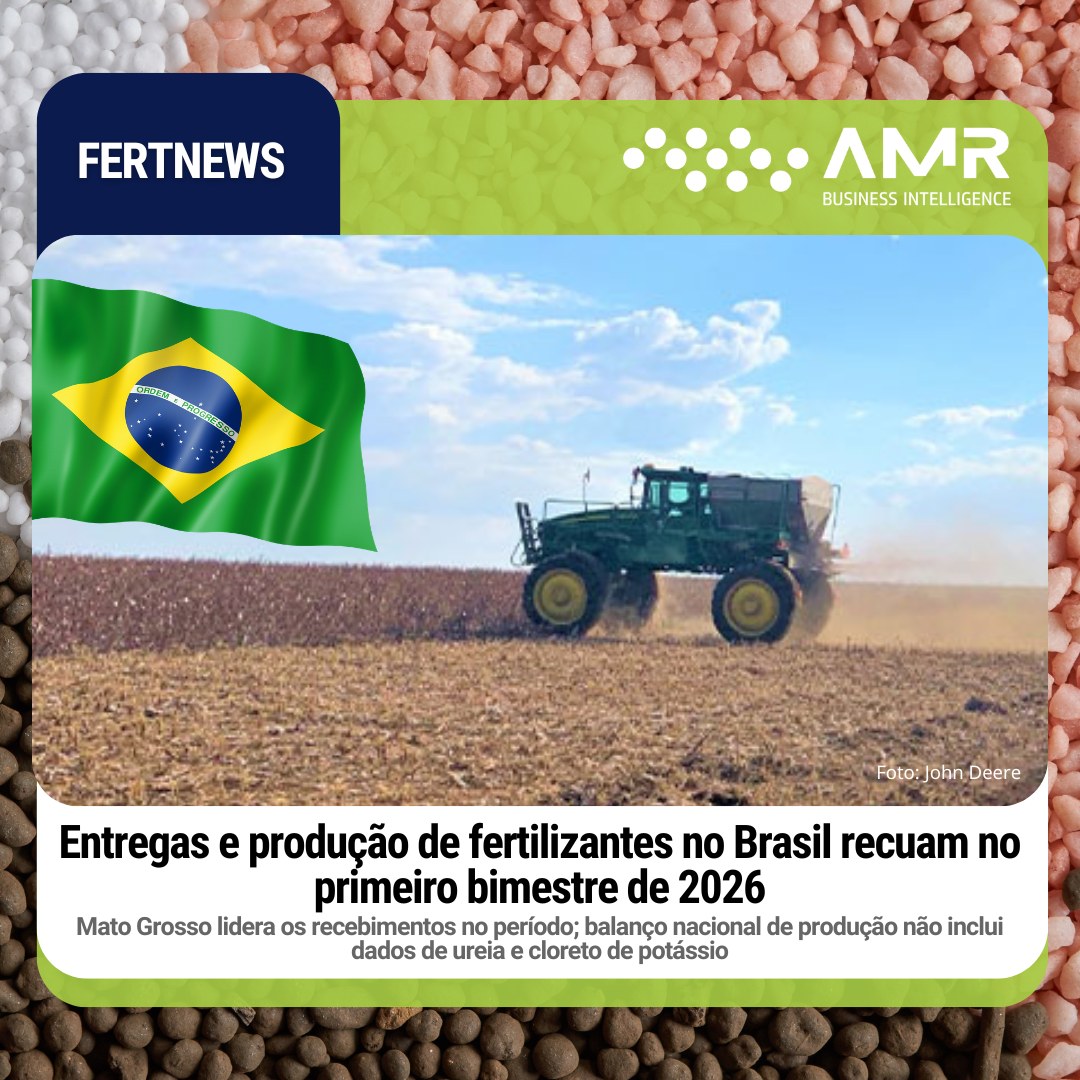 Capa da postagem Entregas e produção de fertilizantes no Brasil recuam no primeiro bimestre de 2026