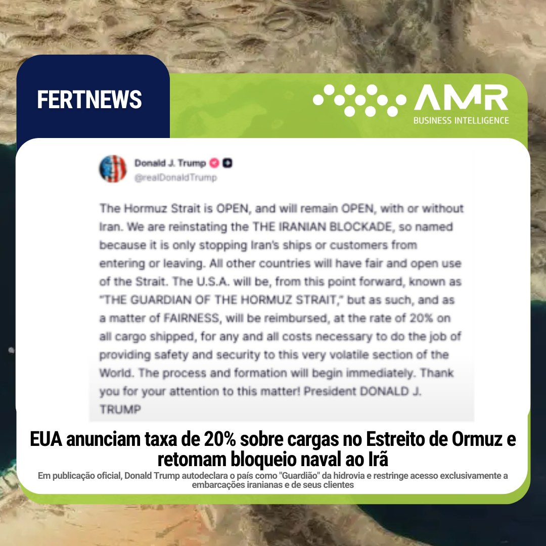 Capa da postagem EUA anunciam taxa de 20% sobre cargas no Estreito de Ormuz e retomam bloqueio naval ao Irã
