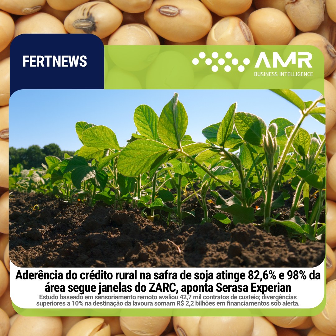 Capa da postagem Aderência do crédito rural na safra de soja atinge 82,6% e 98% da área segue janelas do ZARC, aponta Serasa Experian