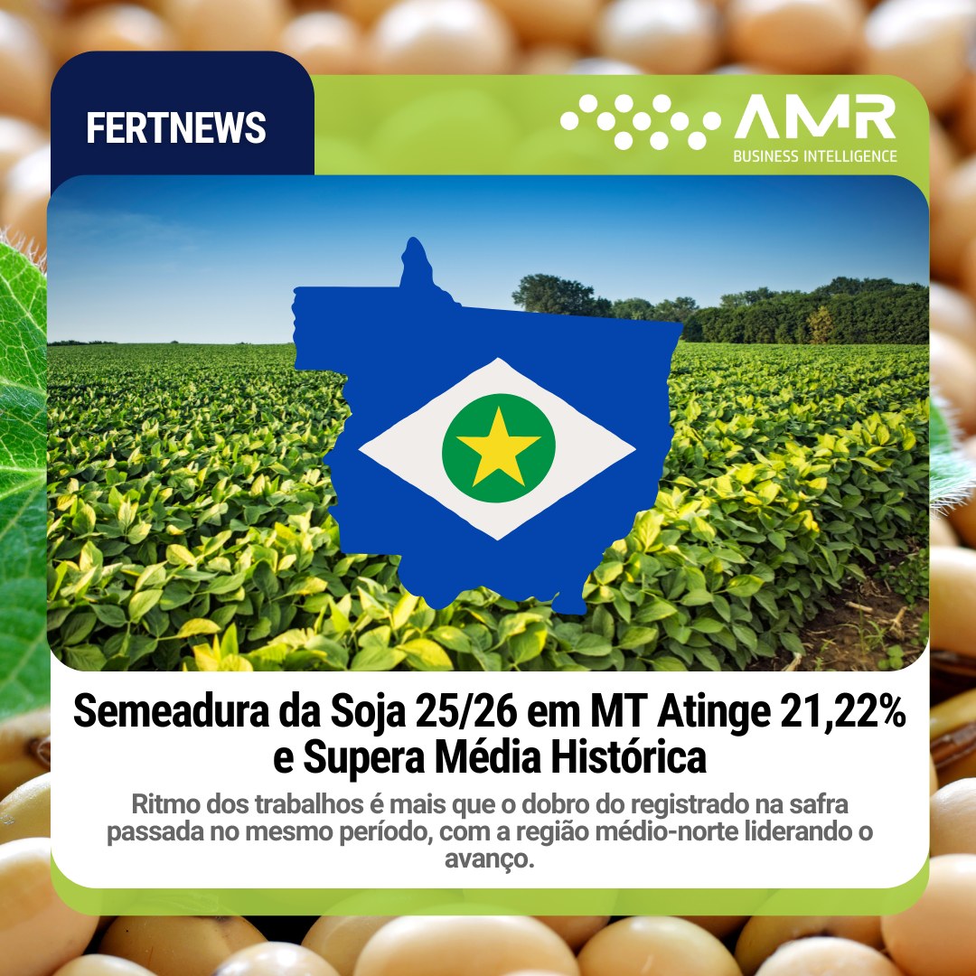 Capa da postagem Semeadura da Soja 25/26 em MT Atinge 21,22% e Supera Média Histórica