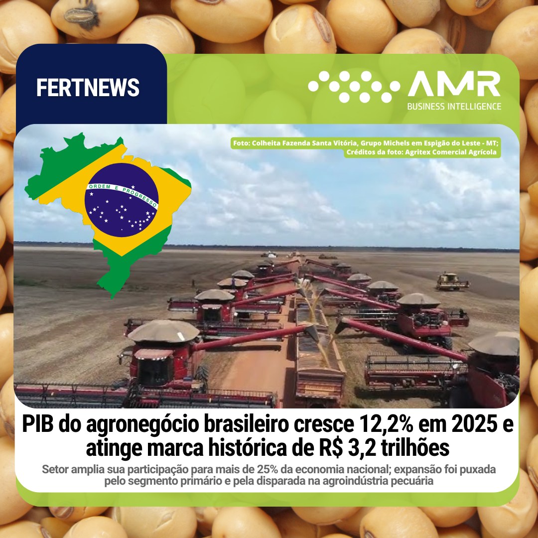Capa da postagem PIB do agronegócio brasileiro cresce 12,2% em 2025 e atinge marca histórica de R$ 3,2 trilhões