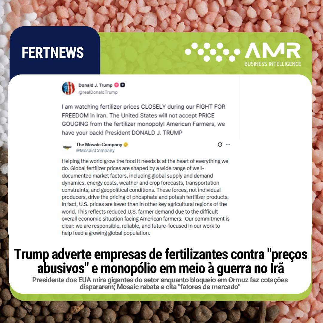 Capa da postagem Trump adverte empresas de fertilizantes contra "preços abusivos" e monopólio em meio à guerra no Irã