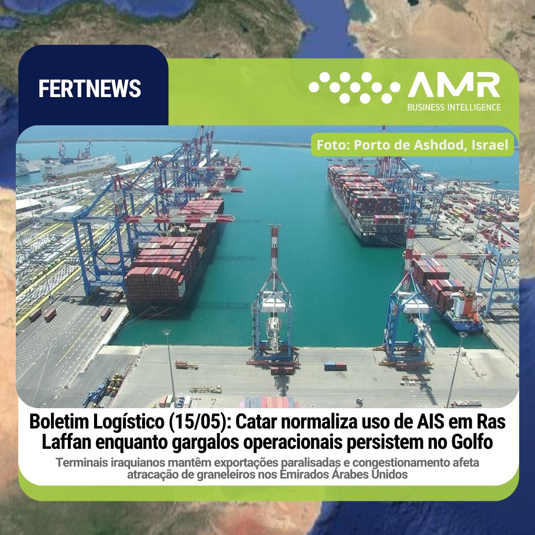 Capa da postagem Boletim Logístico (15/05): Catar normaliza uso de AIS em Ras Laffan enquanto gargalos operacionais persistem no Golfo