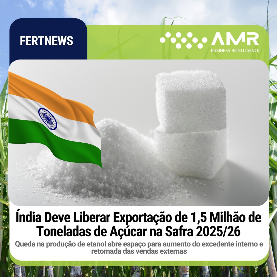 Capa da postagem Índia deve liberar exportação de 1,5 milhão de toneladas de açúcar na safra 2025/26