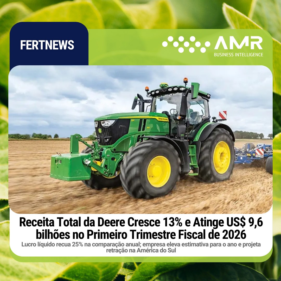 Capa da postagem Receita Total da Deere Cresce 13% e Atinge US$ 9,6 bilhões no Primeiro Trimestre Fiscal de 2026