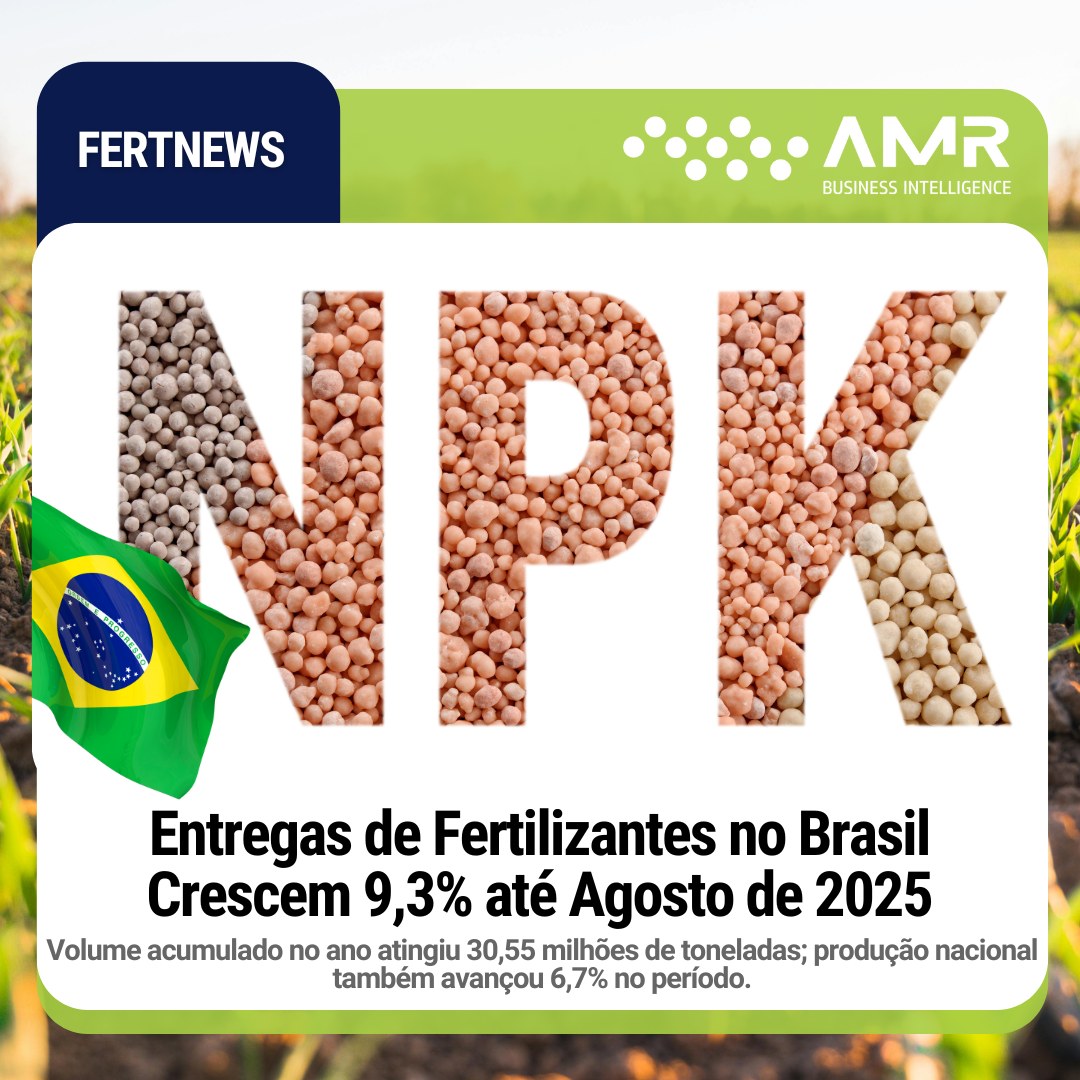 Capa da postagem Entregas de Fertilizantes no Brasil Crescem 9,3% até Agosto de 2025
