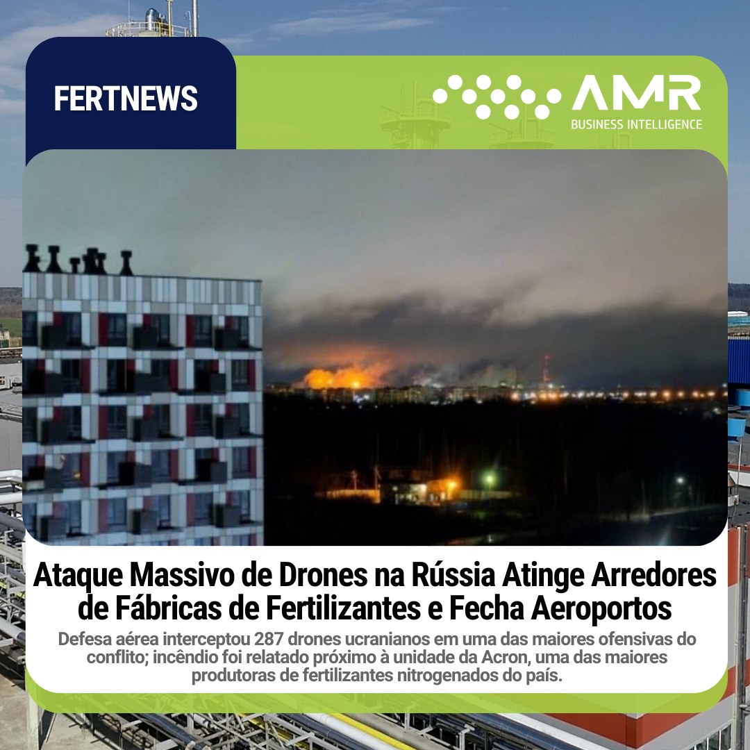 Capa da postagem Ataque Massivo de Drones na Rússia Atinge Arredores de Fábricas de Fertilizantes e Fecha Aeroportos