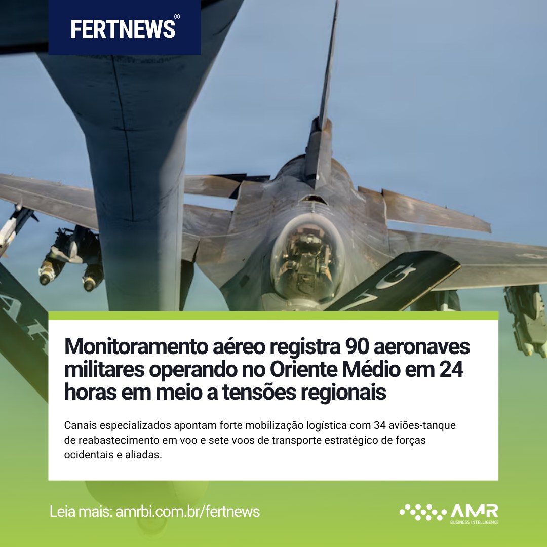 Capa da postagem Monitoramento aéreo registra 90 aeronaves militares operando no Oriente Médio em 24 horas em meio a tensões regionais